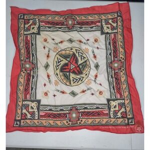 Vintage Red Tribal Aztec Southwestern Wamcraft Scarf Bandana USA Made !